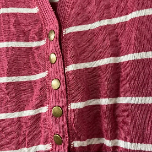 Zenana Outfitters Pink Striped Snap Up Cardigan Medium - Picture 7 of 7